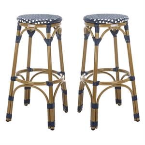 Home Square 20&quot Wicker Bar Stool in Navy and White - Set of 2