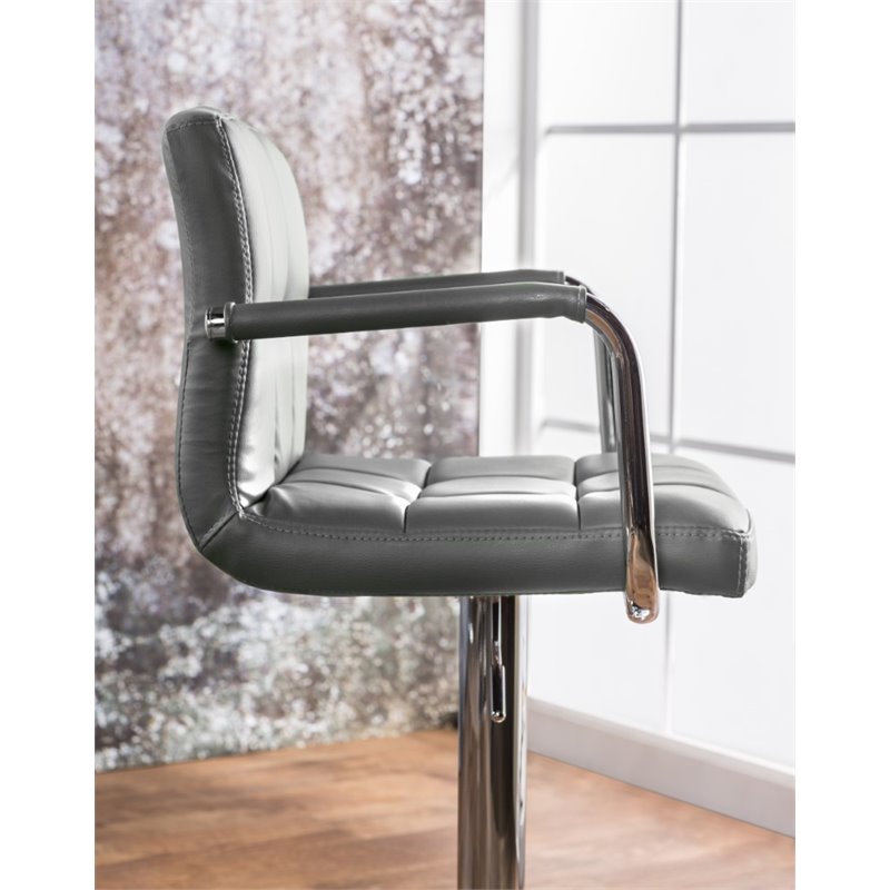 Home Square Reiley Modern Metal Adjustable Bar Stool in Gray - Set of 3