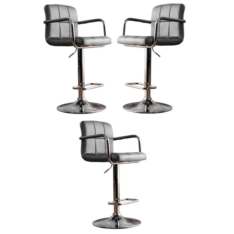 Home Square Reiley Modern Metal Adjustable Bar Stool in Gray - Set of 3