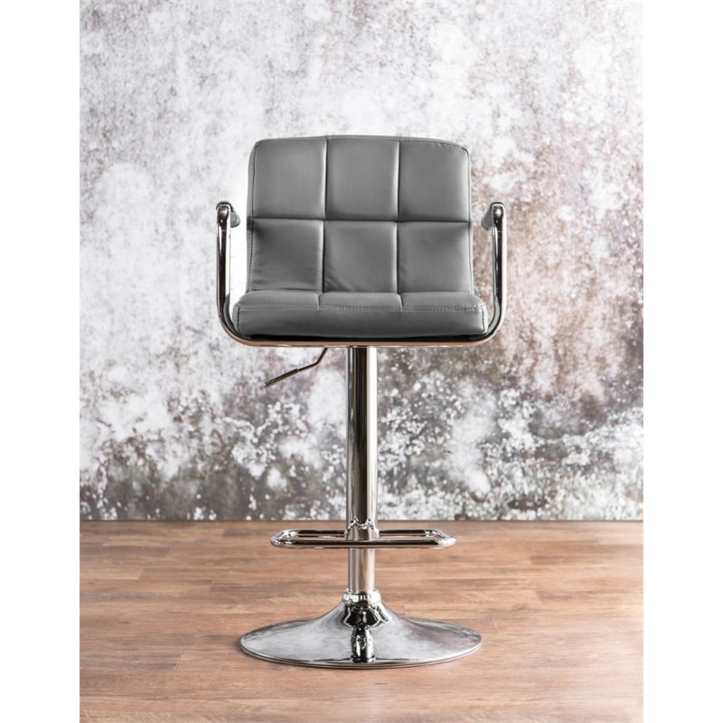 Home Square Reiley Modern Metal Adjustable Bar Stool in Gray - Set of 2