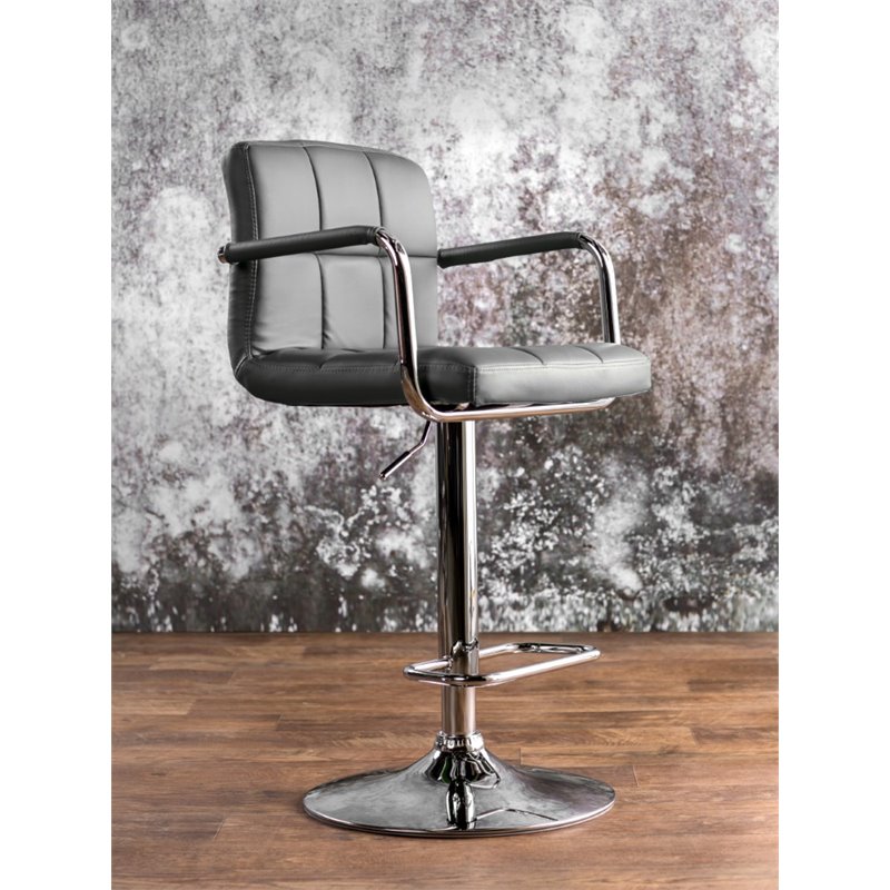 Home Square Reiley Modern Metal Adjustable Bar Stool in Gray - Set of 2