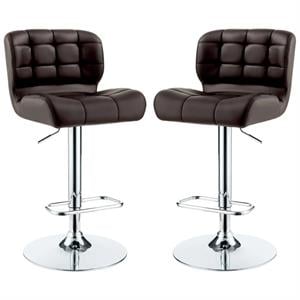 Home Square Birch Faux Leather Adjustable Bar Stool in Brown - Set of 2