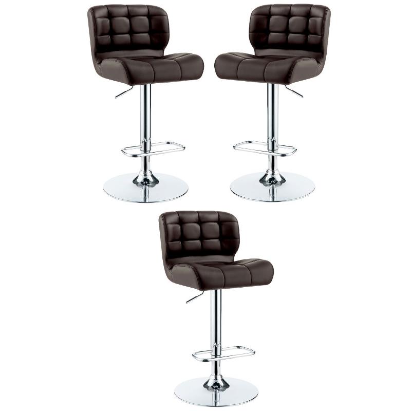 Home Square Birch Faux Leather Adjustable Bar Stool in Brown - Set of 3