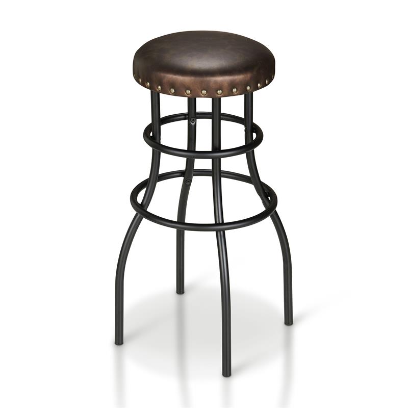 Home Square Casta Rustic Faux Leather Nailhead Bar Stool in Bronze - Set of 3