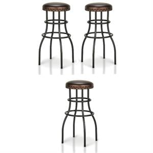 Home Square Casta Rustic Faux Leather Nailhead Bar Stool in Bronze - Set of 3