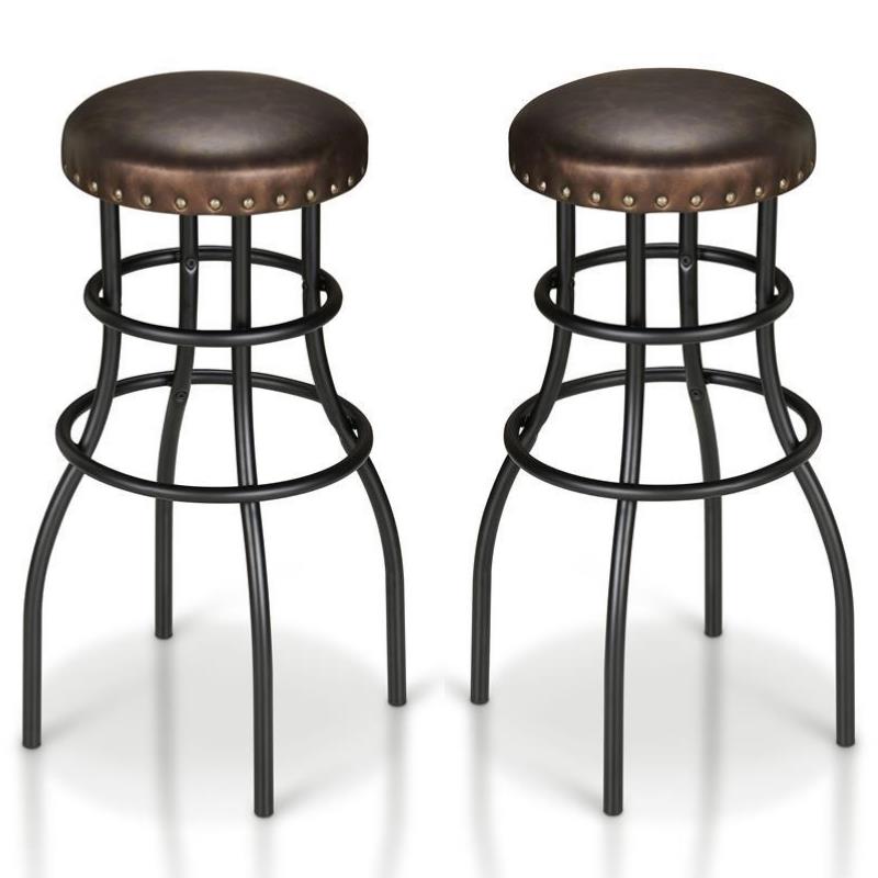 Home Square Casta Rustic Faux Leather Nailhead Bar Stool in Bronze - Set of 2