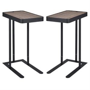 Home Square Industrial Metal Adjustable Side Table in Sand Black - Set of 2