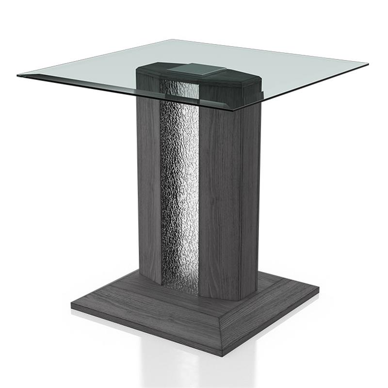 Home Square Syracuse Wood and Glass End Table with LED Light in Gray - Set of 2
