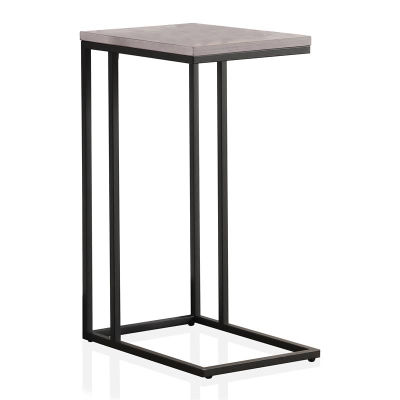 Home Square Rustic Metal C-Shaped Side Table in Antique White - Set of 2
