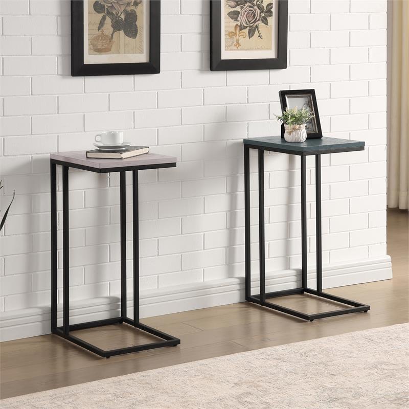 Home Square Rustic Metal C-Shaped Side Table in Antique White - Set of 2