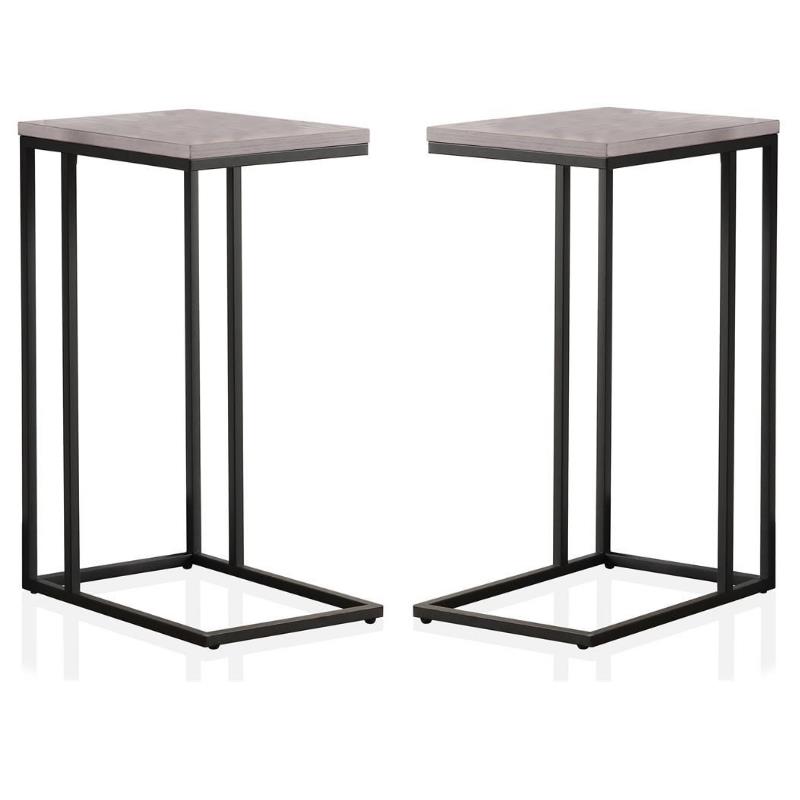 Home Square Rustic Metal C-Shaped Side Table in Antique White - Set of 2