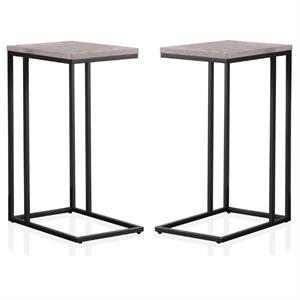 Home Square Rustic Metal C-Shaped Side Table in Antique White - Set of 2