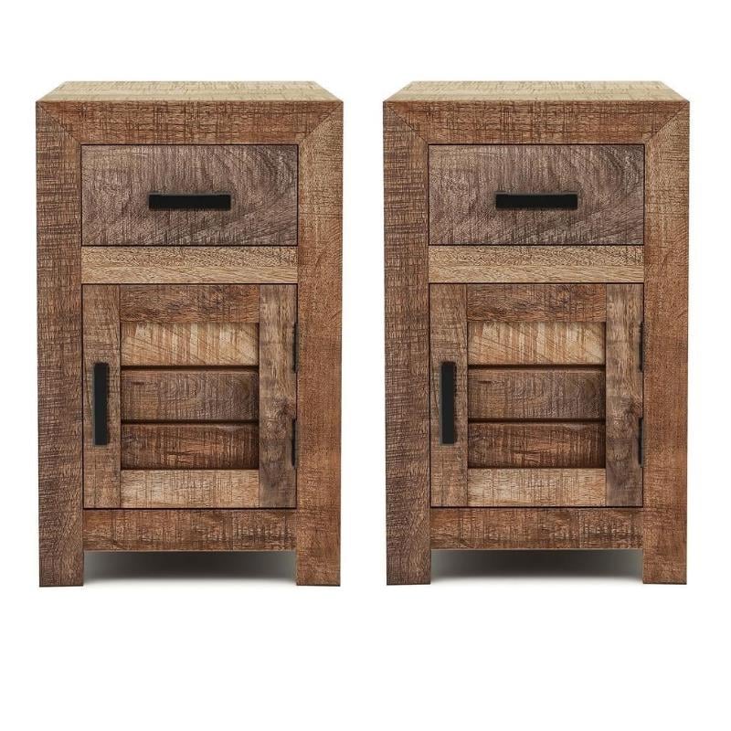 Home Square Rustic Solid Wood Storage Side Table in Natural Tone - Set of 2