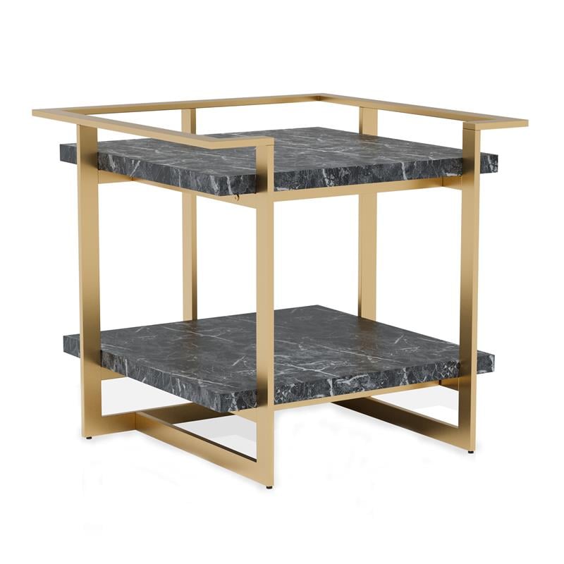 Home Square Meliman Contemporary Metal 1-Shelf End Table in Gold - Set of 2