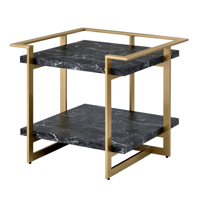 Home Square Meliman Contemporary Metal 1-Shelf End Table in Gold - Set of 2