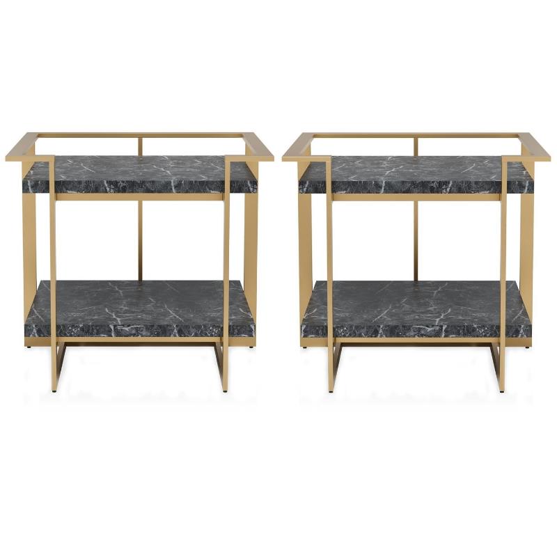 Home Square Meliman Contemporary Metal 1-Shelf End Table in Gold - Set of 2