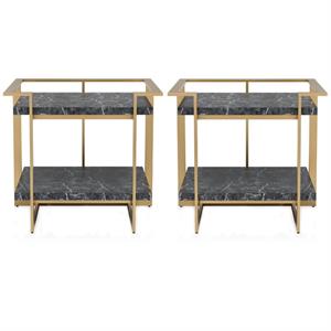 Home Square Meliman Contemporary Metal 1-Shelf End Table in Gold - Set of 2