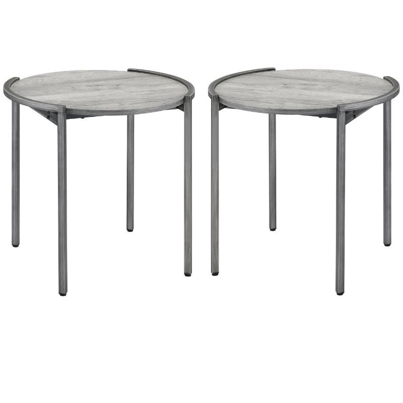Home Square Mordicai Metal Round End Table in Light Gray - Set of 2