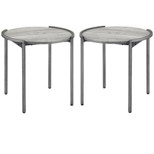 Home Square Mordicai Metal Round End Table in Light Gray - Set of 2