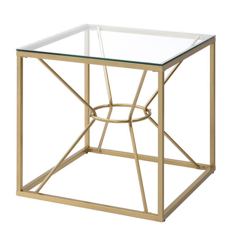 Home Square Cevelle Contemporary Glass Top End Table in Gold - Set of 2