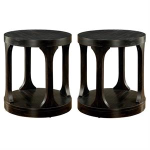 Home Square Arturo Solid Wood Open Shelf End Table in Antique Black - Set of 2