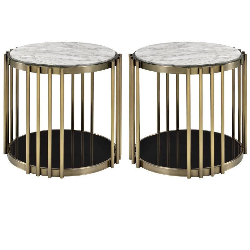 Home Square Kual Contemporary Metal 1-Shelf End Table in Brass - Set of 2