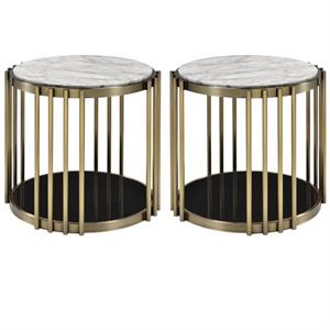 Home Square Kual Contemporary Metal 1-Shelf End Table in Brass - Set of 2