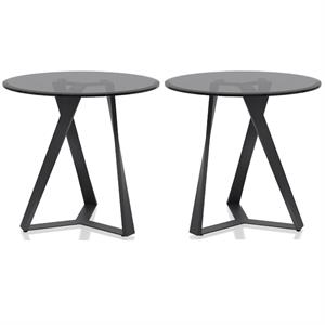 Home Square Hetra Contemporary Glass Top End Table in Black - Set of 2