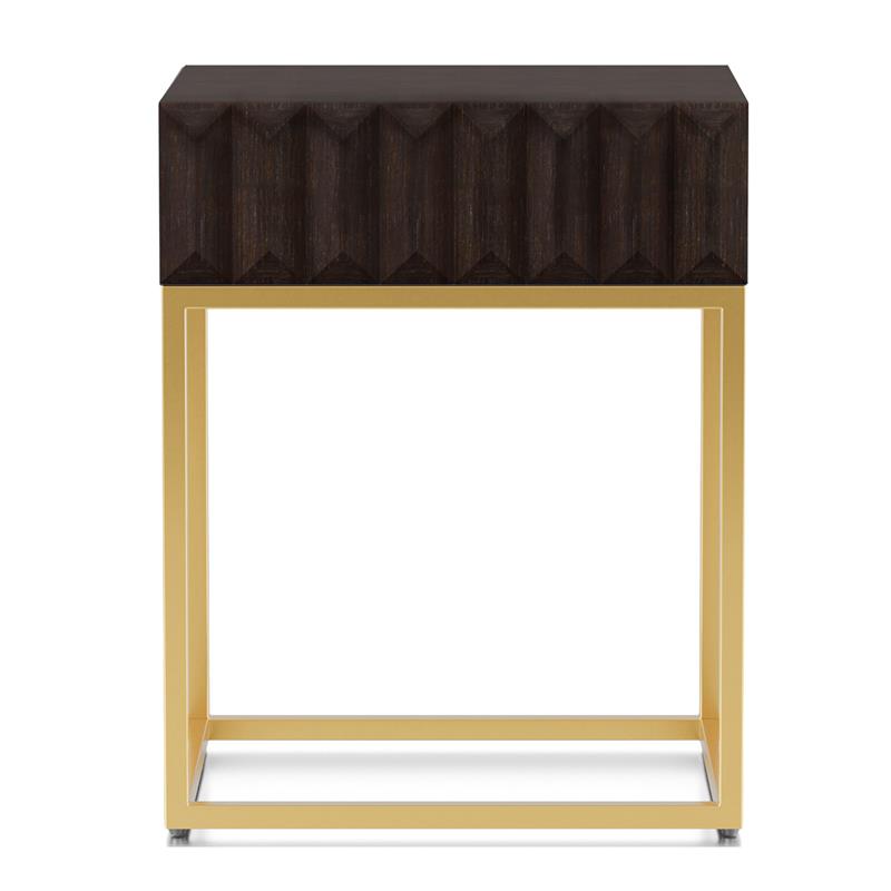 Home Square Giffore Wood 1-Drawer Side Table in Walnut and Gold - Set of 2