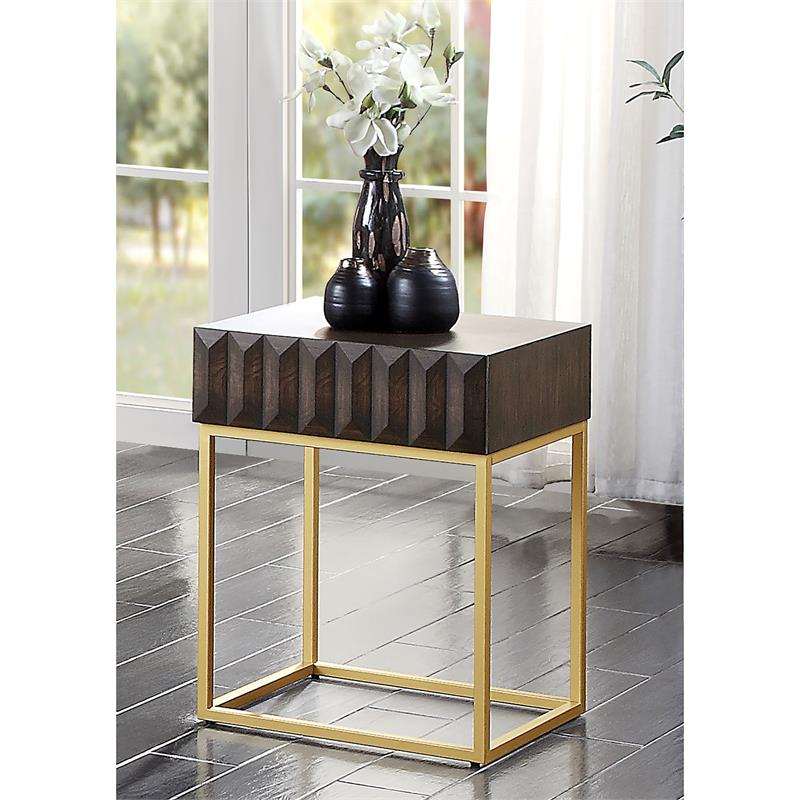 Home Square Giffore Wood 1-Drawer Side Table in Walnut and Gold - Set of 2