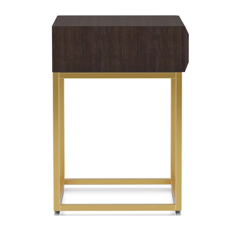Home Square Giffore Wood 1-Drawer Side Table in Walnut and Gold - Set of 2