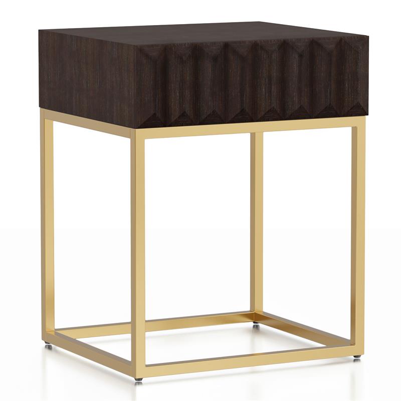 Home Square Giffore Wood 1-Drawer Side Table in Walnut and Gold - Set of 2