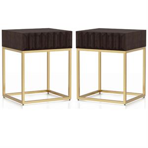 Home Square Giffore Wood 1-Drawer Side Table in Walnut and Gold - Set of 2