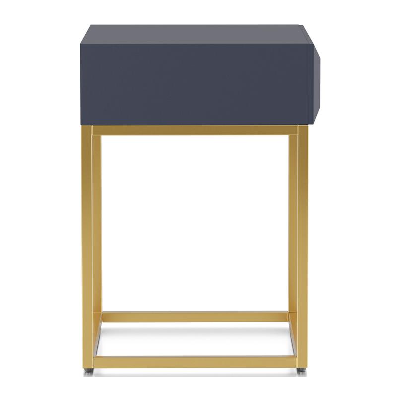 Home Square Wood 1-Drawer Side Table in Antique Blue and Gold - Set of 2