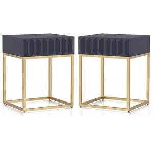 home square wood 1-drawer side table in antique blue and gold - set of 3
