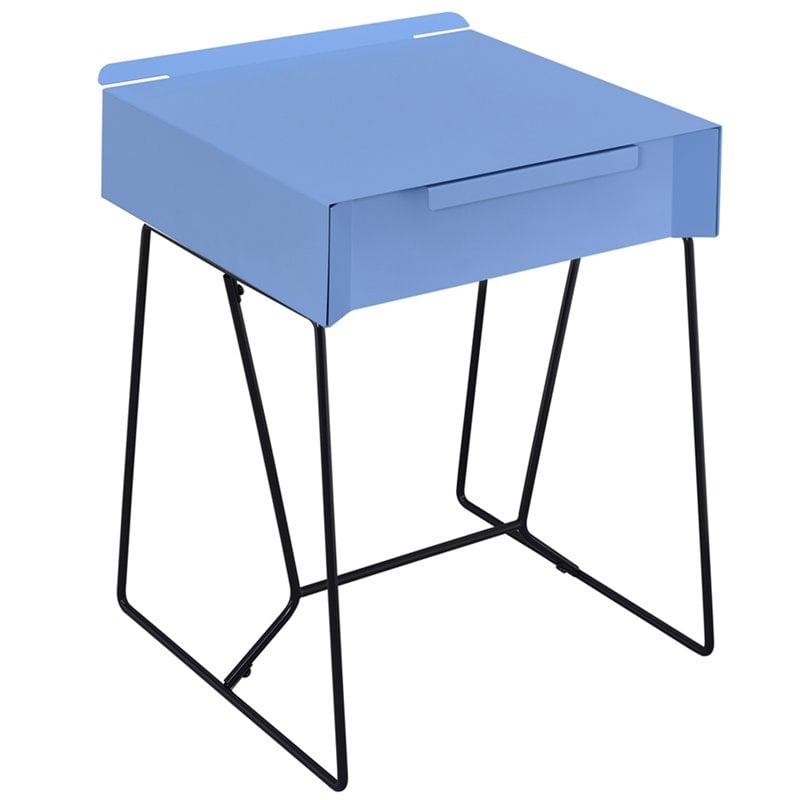 Home Square Eva Contemporary Metal 1-Drawer End Table in Blue - Set of 2