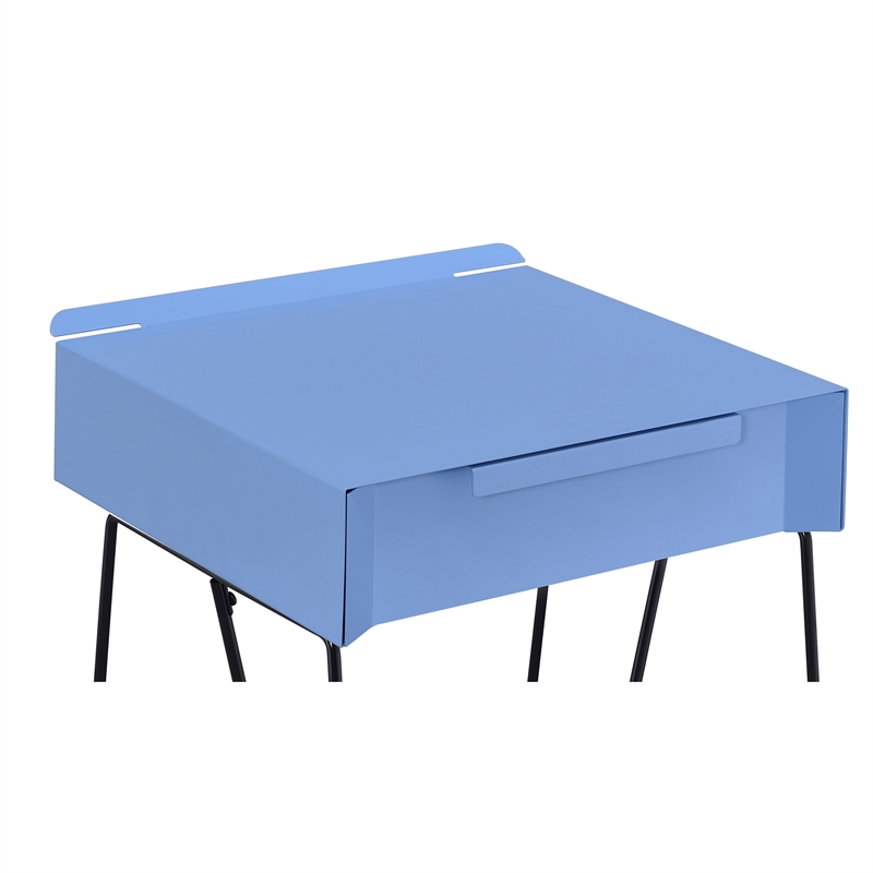 Home Square Eva Contemporary Metal 1-Drawer End Table in Blue - Set of 2