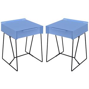 home square eva contemporary metal 1-drawer end table in blue - set of 2