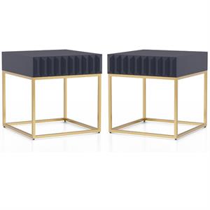 home square giffore wood 1-drawer end table in antique blue and gold - set of 3