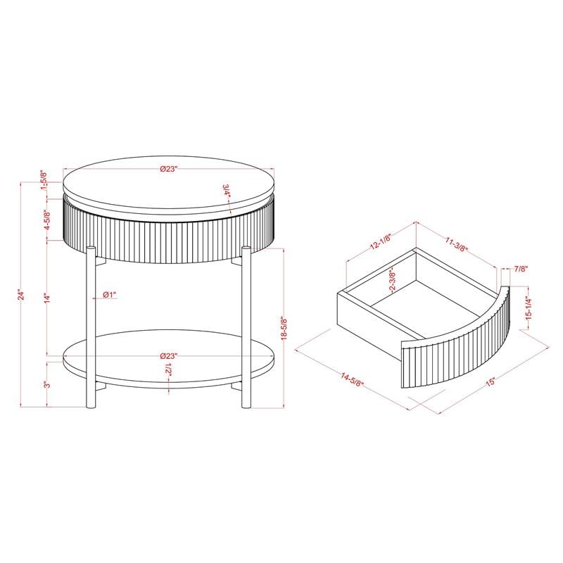 Home Square Timi Wood 1-Drawer End Table in Dark Walnut and White - Set of 2