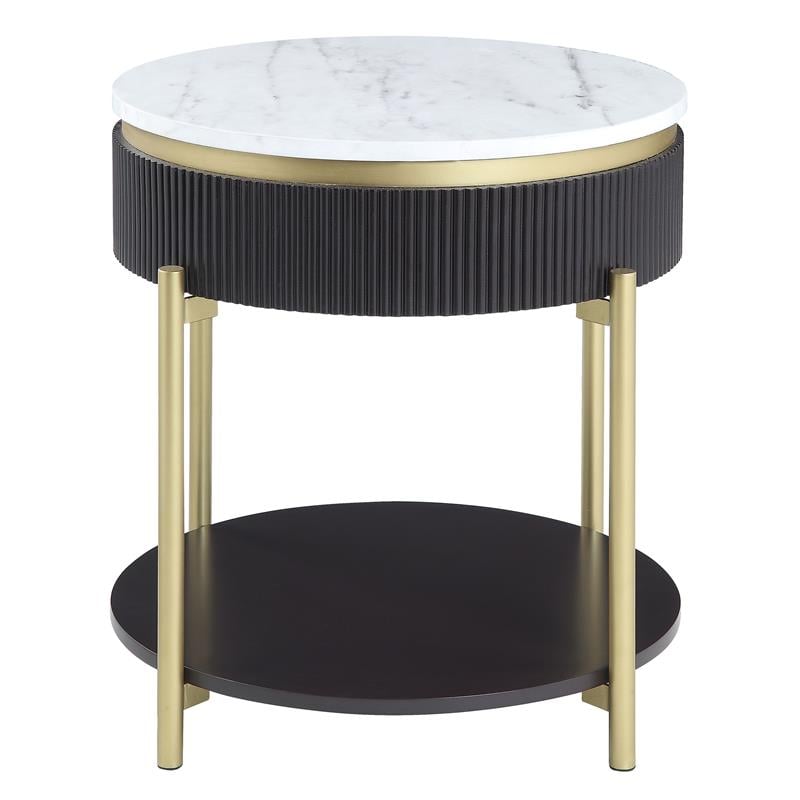 Home Square Timi Wood 1-Drawer End Table in Dark Walnut and White - Set of 2