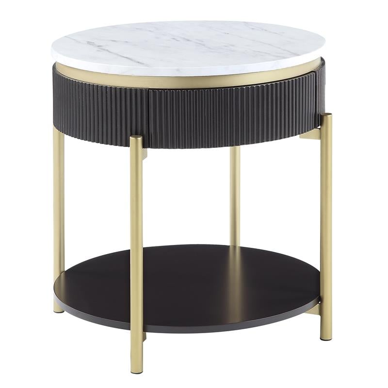 Home Square Timi Wood 1-Drawer End Table in Dark Walnut and White - Set of 2