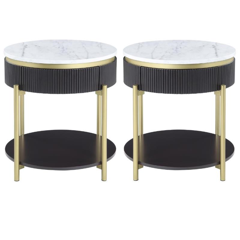 Home Square Timi Wood 1-Drawer End Table in Dark Walnut and White - Set of 2