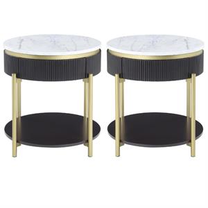 Home Square Timi Wood 1-Drawer End Table in Dark Walnut and White - Set of 2
