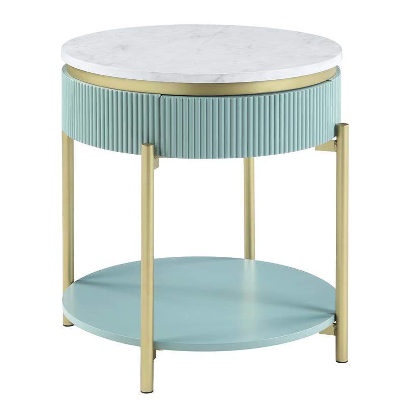Home Square Timi Wood 1-Drawer End Table in Green and White - Set of 2