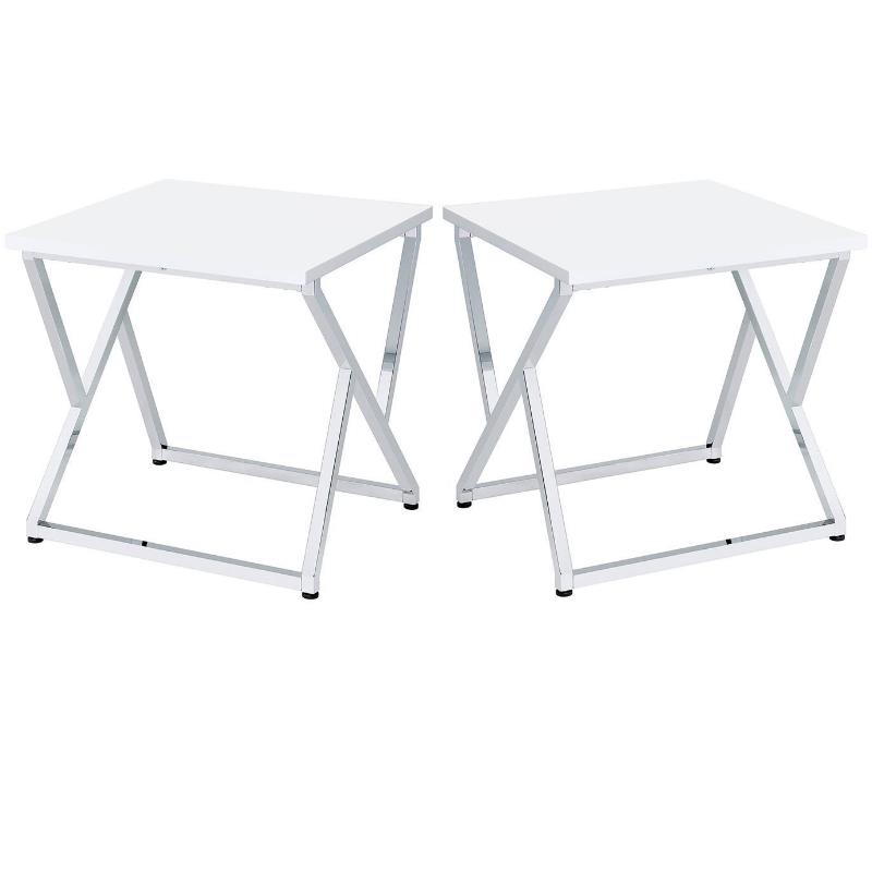 Home Square Mergo Wood Square End Table in Chrome and White - Set of 2