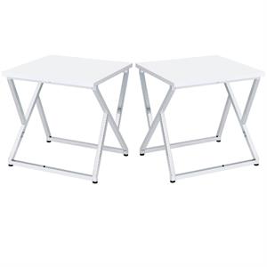 Home Square Mergo Wood Square End Table in Chrome and White - Set of 2