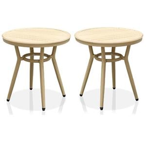 Home Square Limi Aluminum Round Patio Side Table in Natural Tone - Set of 2