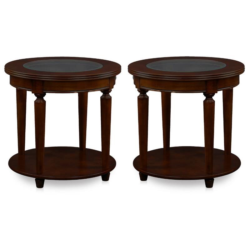 Home Square Transitional Wood 1-Shelf End Table in Dark Cherry - Set of 2