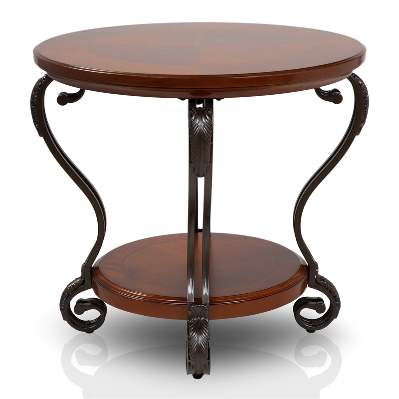 Home Square Azea Traditional Wood 1-Shelf End Table in Brown Cherry - Set of 2